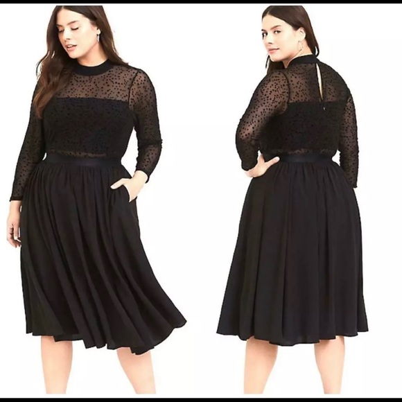 torrid Dresses & Skirts - TORRID Mesh Mock Neck Flocked Stars Midi Dress Black Size 26